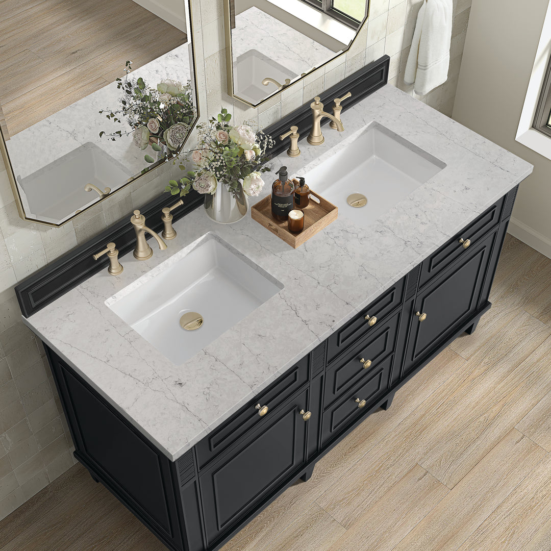 Lorelai 60" Double Vanity, Black Onyx w/ 3 CM Eternal Jasmine Pearl Silestone Top w/FreePower Wireless Charger