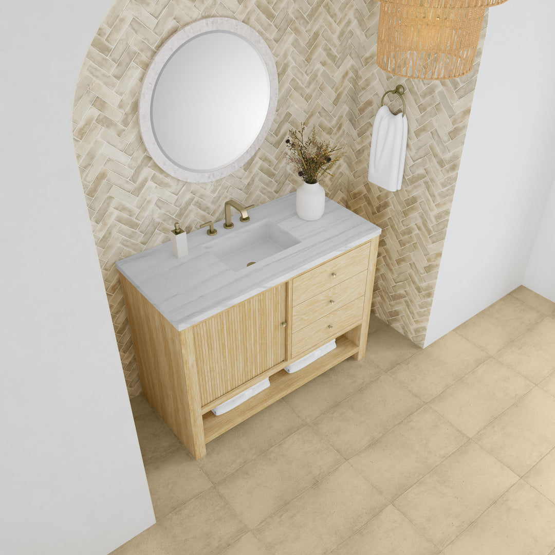 Marigot 48" Single Vanity, Sunwashed Oak w/ 3 CM Arctic Fall Solid Surface Top