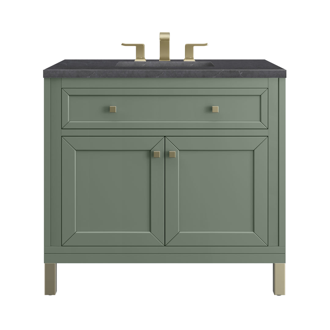 Chicago 36" Single Vanity, Smokey Celadon, w/ 3 CM Charcoal Soapstone Silestone® Top