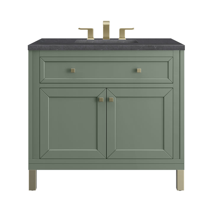 Chicago 36" Single Vanity, Smokey Celadon, w/ 3 CM Charcoal Soapstone Silestone® Top