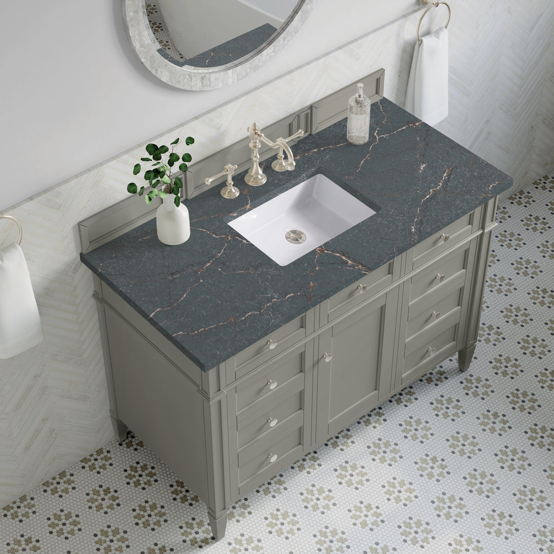 Brittany 48" Single Vanity, Urban Gray w/ 3 CM Parisien Bleu Silestone Top