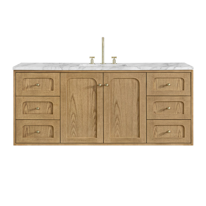 Laurent 60" Single Vanity, Light Natural Oak, w/ 3 CM Carrara Marble Top