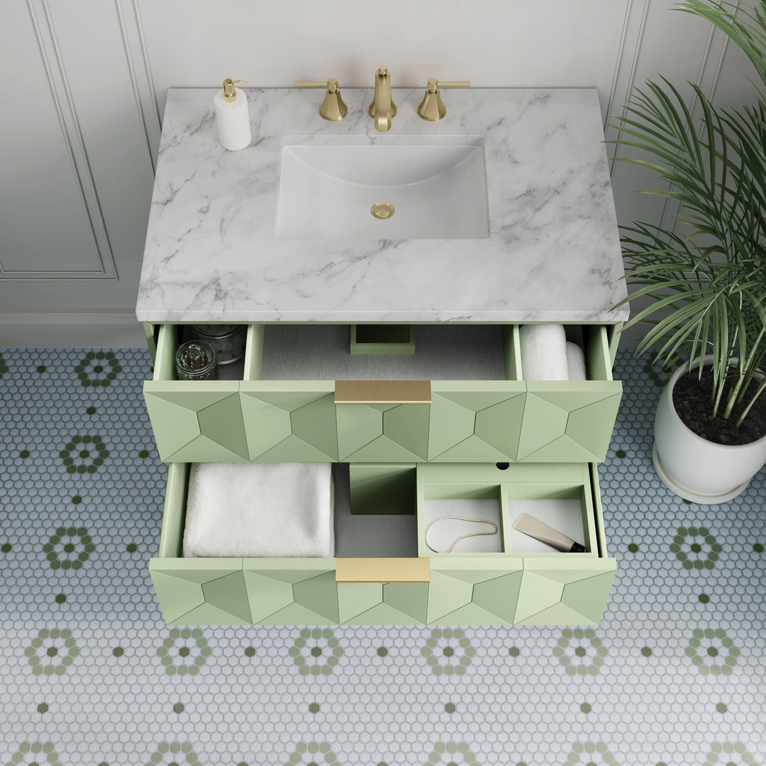 Emmeline 36" Single Vanity, Pistachio w/ 3 CM Carrara Marble Top