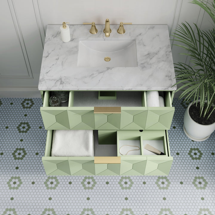 Emmeline 36" Single Vanity, Pistachio w/ 3 CM Carrara Marble Top