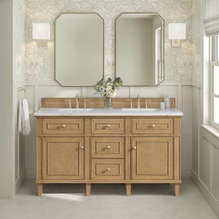Lorelai 60" Double Vanity, Light Natural Oak w/ 3 CM Ethereal Noctis Silestone Top