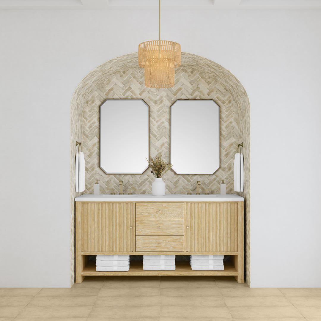 Marigot 72" Double Vanity, Sunwashed Oak w/ 3 CM White Zeus Silestone Top