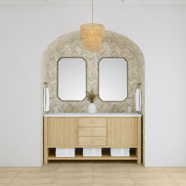 Marigot 72" Double Vanity, Sunwashed Oak w/ 3 CM White Zeus Silestone Top