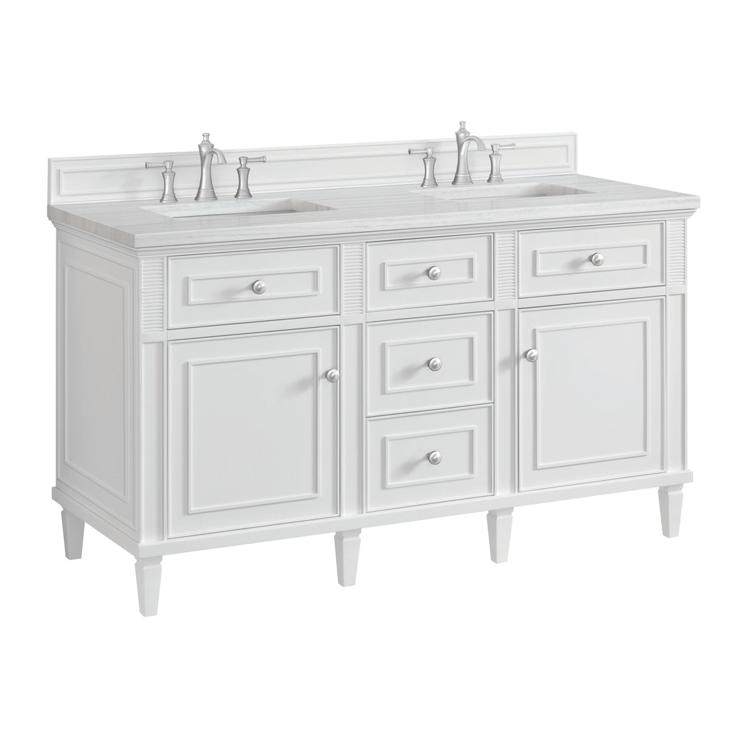 Lorelai 60" Double Vanity, Bright White w/ 3 CM Arctic Fall Solid Surface Top