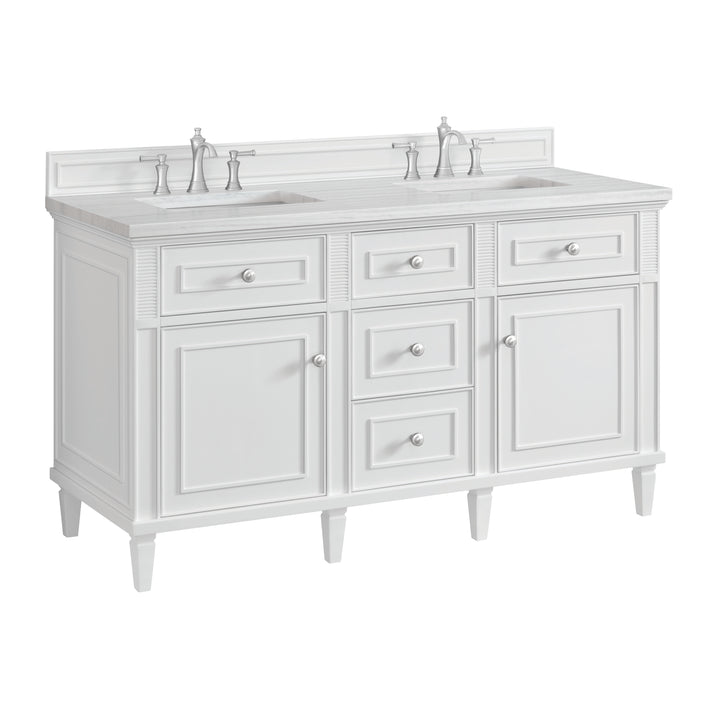 Lorelai 60" Double Vanity, Bright White w/ 3 CM Arctic Fall Solid Surface Top