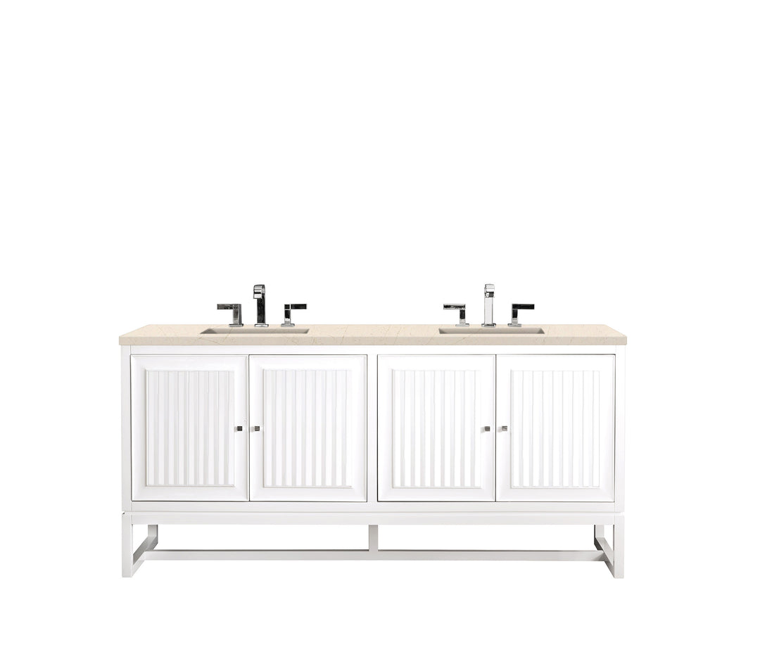 Athens 72" Double Vanity, Glossy White w/ 3 CM Eternal Marfil Top