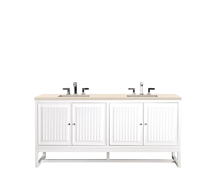 Athens 72" Double Vanity, Glossy White w/ 3 CM Eternal Marfil Top