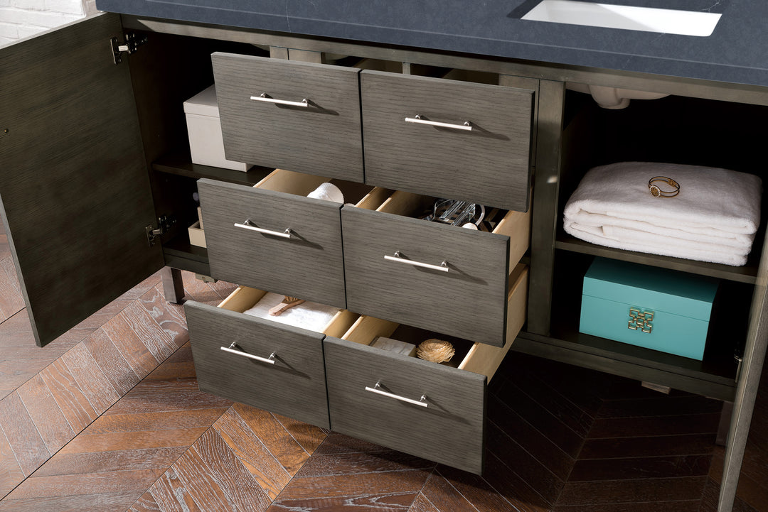 Metropolitan 60" Double Vanity, Silver Oak w/ 3 CM Charcoal Soapstone Silestone Top