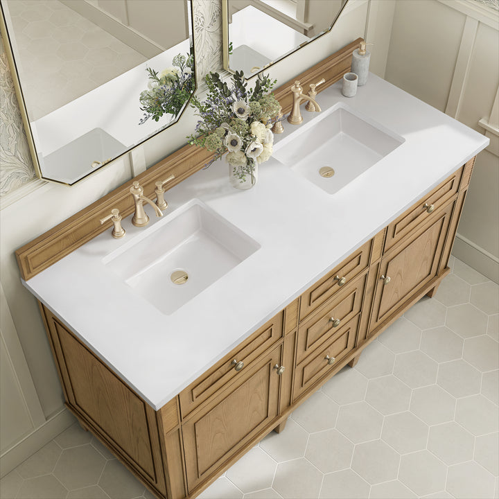 Lorelai 60" Double Vanity, Light Natural Oak w/ 3 CM White Zeus Silestone Top