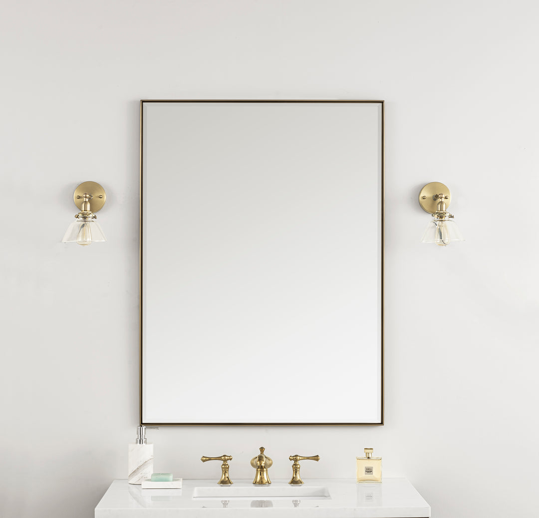 Rohe 30" Rectangular Mirror, Champagne Brass