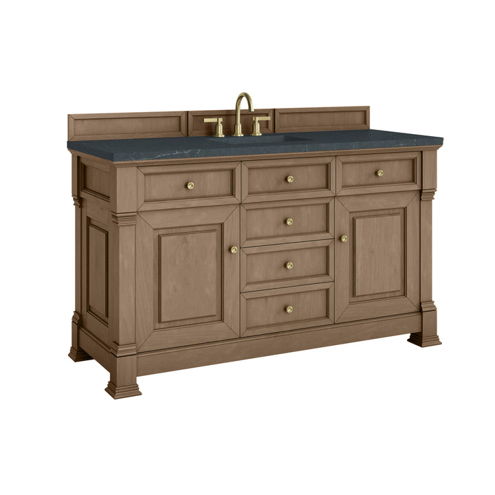 Brookfield 60" Single Vanity, Pecan w/ 3 CM Charcoal Soapstone Silestone® Top