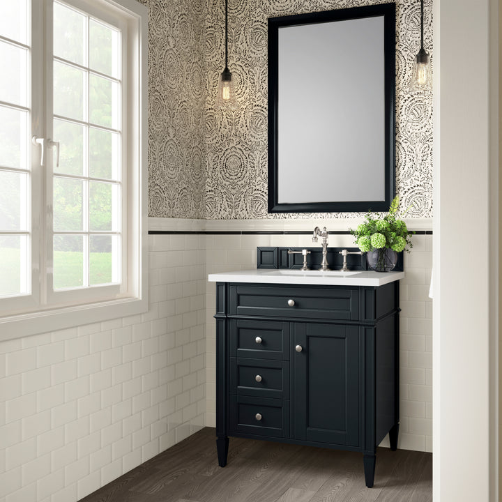 Brittany 30" Single Vanity, Black Onyx, w/ 3 CM White Zeus Silestone Top