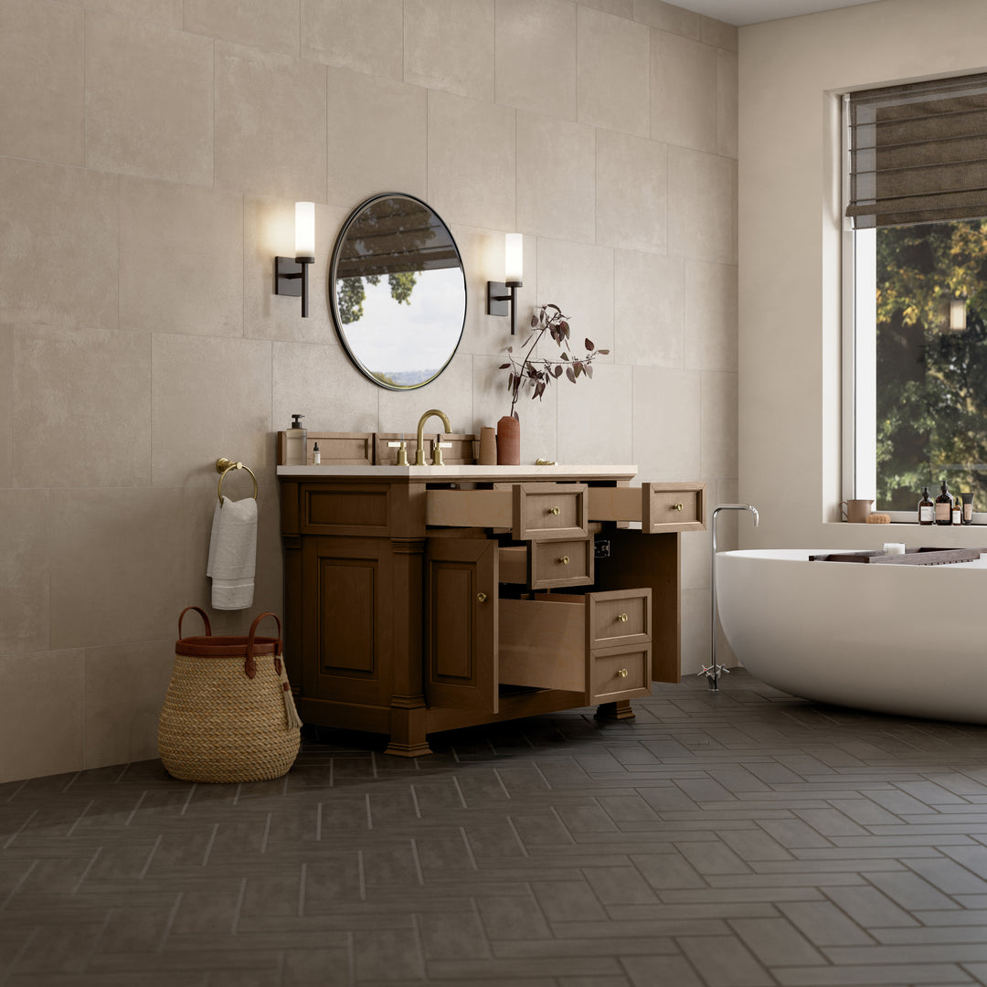 Brookfield 48" Single Vanity, Pecan w/ 3 CM Eternal Marfil Silestone® Top