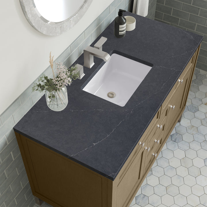 Chicago 48" Single Vanity, Walnut Whisper, w/ 3 CM Charcoal Soapstone Silestone® Top