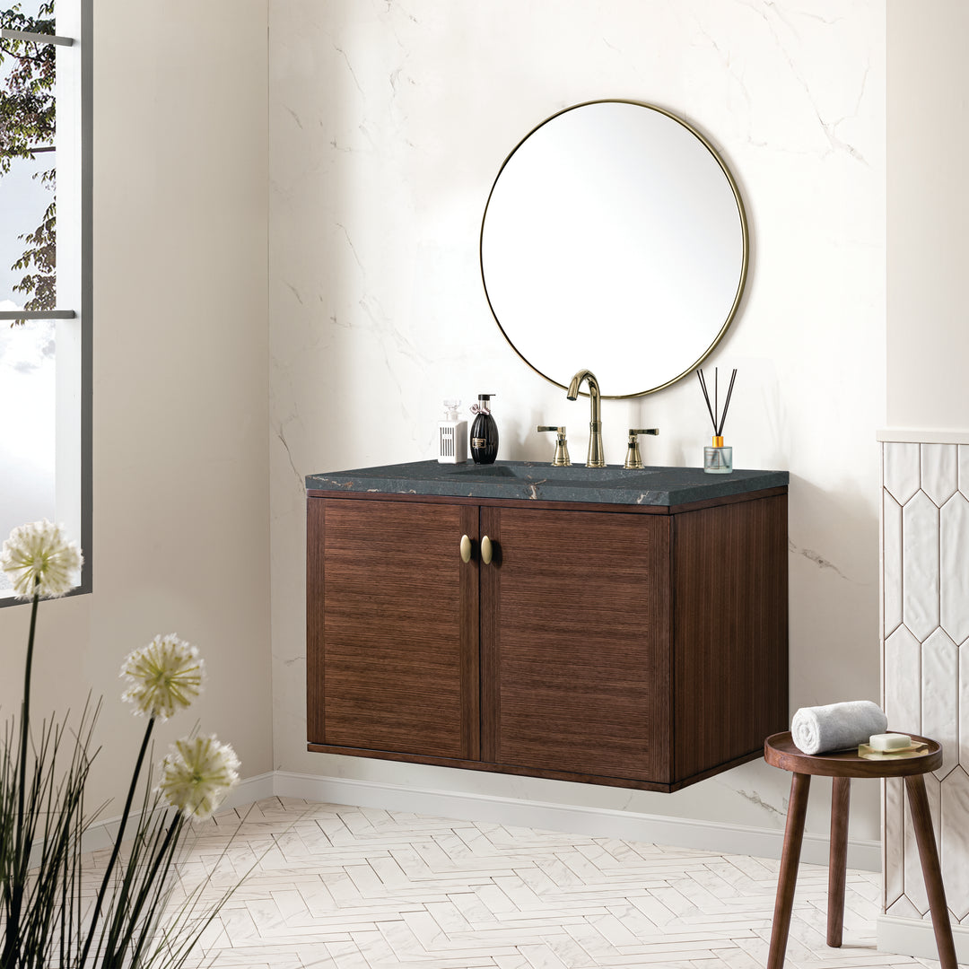 Amberly 36" Single Vanity, Mid-Century Walnut w/ 3 CM Parisien Bleu Top