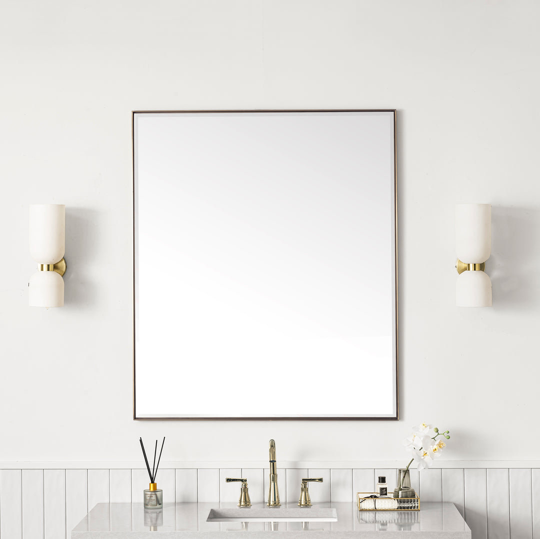 Rohe 36" Rectangular Mirror, Champagne Brass