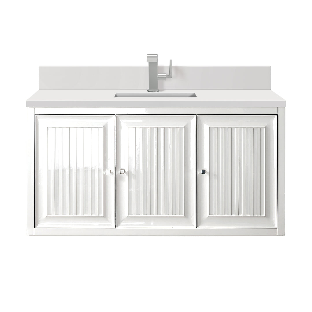 Athens 48" Single Vanity, Glossy White w/ Single Hole 3 CM White Zeus Silestone Top & Backsplash