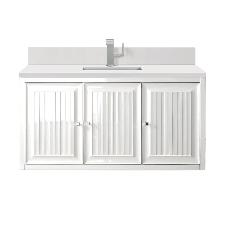 Athens 48" Single Vanity, Glossy White w/ Single Hole 3 CM White Zeus Silestone Top & Backsplash