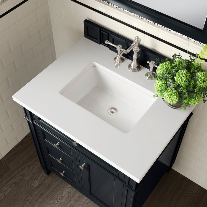 Brittany 30" Single Vanity, Black Onyx, w/ 3 CM White Zeus Silestone Top