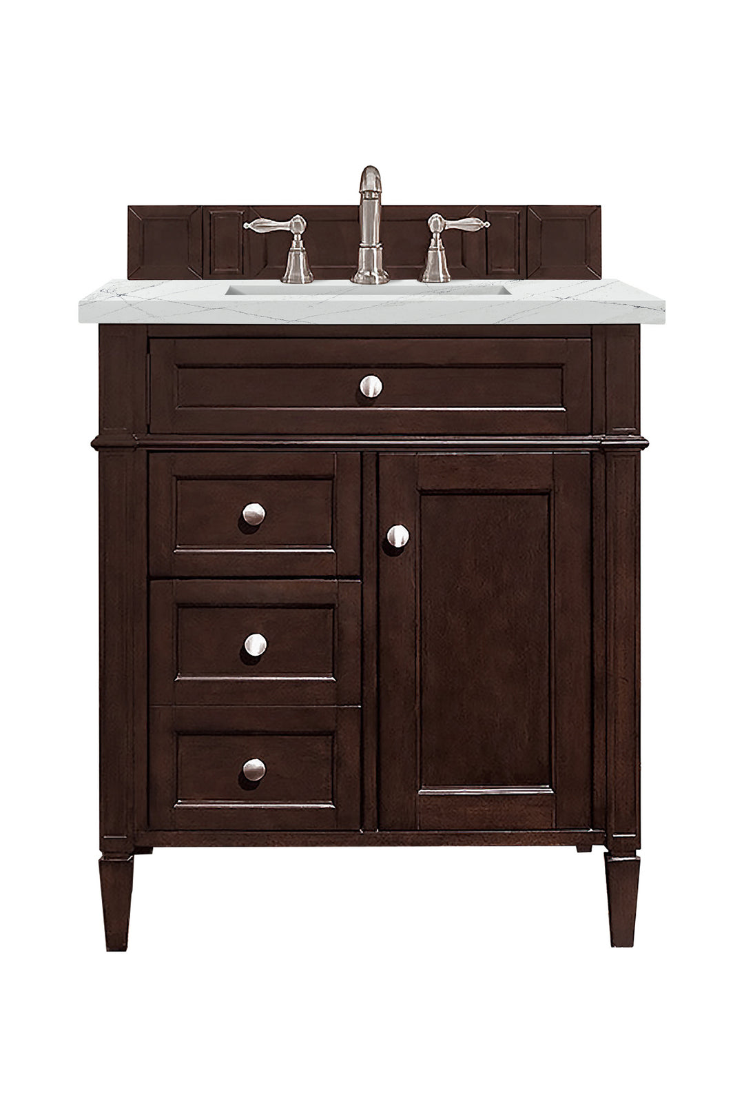 Brittany 30" Single Vanity, Burnished Mahogany, w/ 3 CM Ethereal Noctis Silestone Top