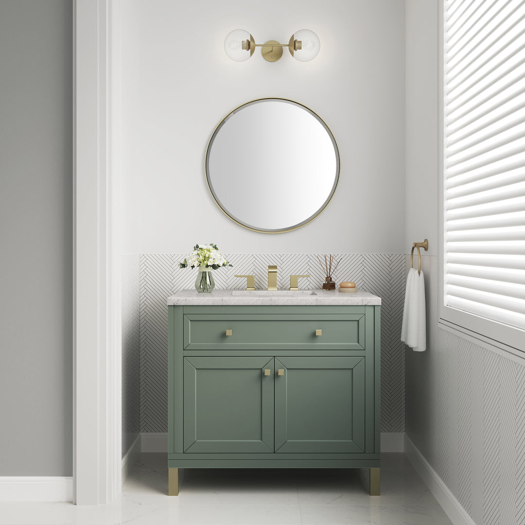 Chicago 36" Single Vanity, Smokey Celadon, w/ 3 CM Eternal Jasmine Pearl Silestone® Top