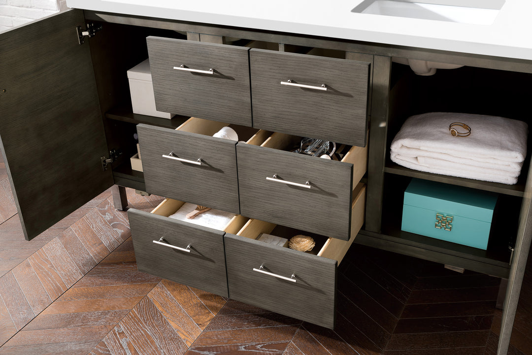 Metropolitan 60" Double Vanity, Silver Oak w/ 3 CM White Zeus Silestone Top