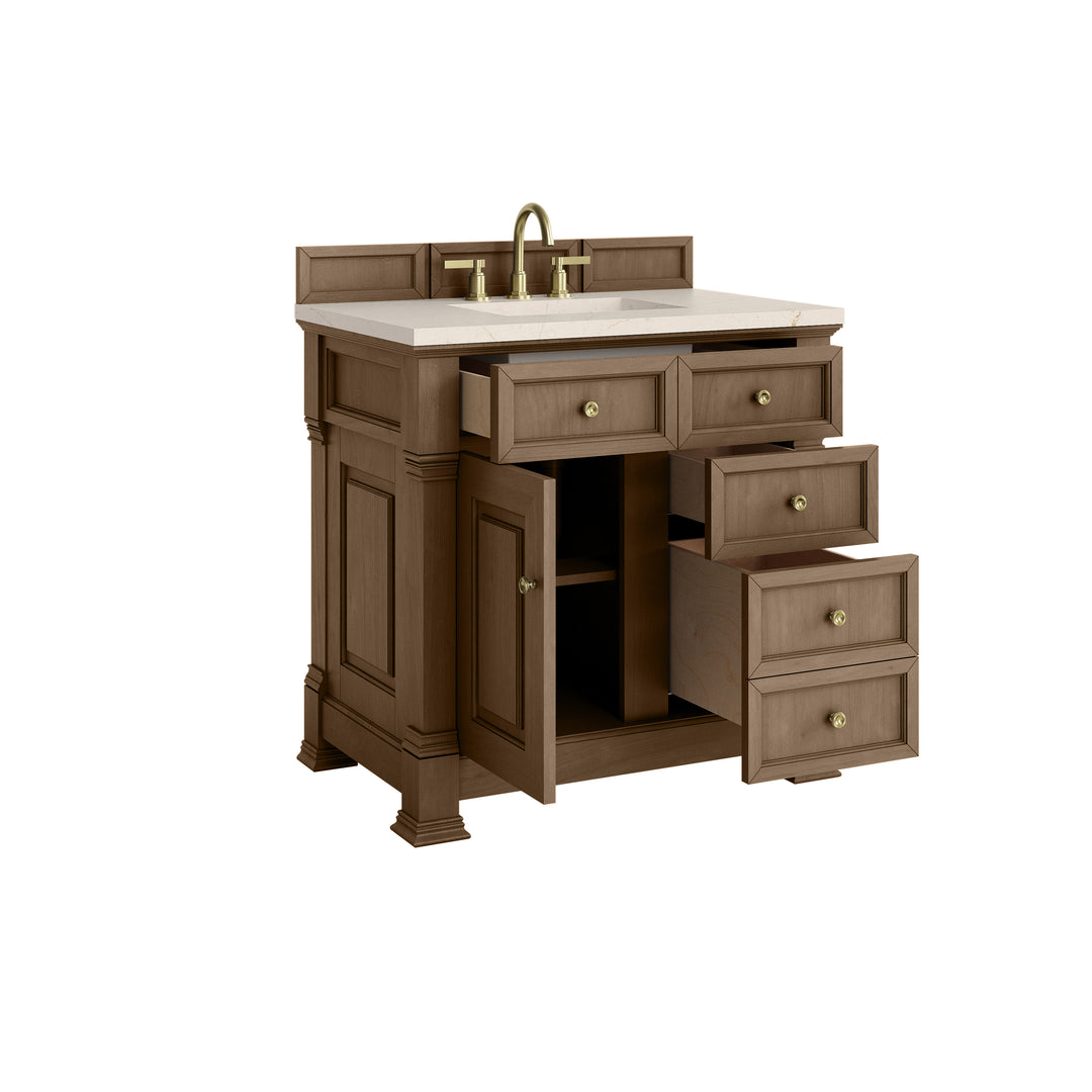 Brookfield 36" Single Vanity, Pecan w/ 3 CM Eternal Marfil Silestone® Top