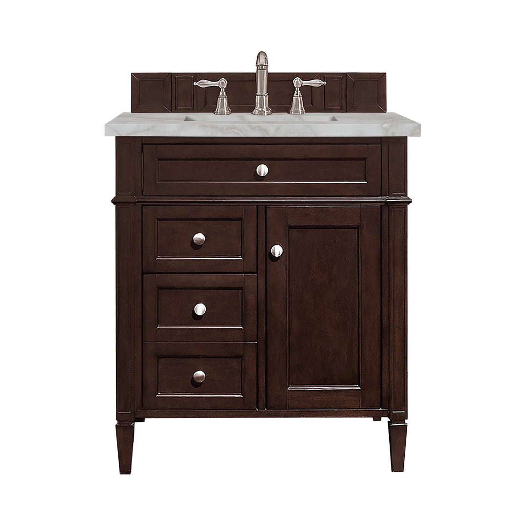 Brittany 30" Single Vanity, Burnished Mahogany, w/ 3 CM Victorian Silver Silestone Top