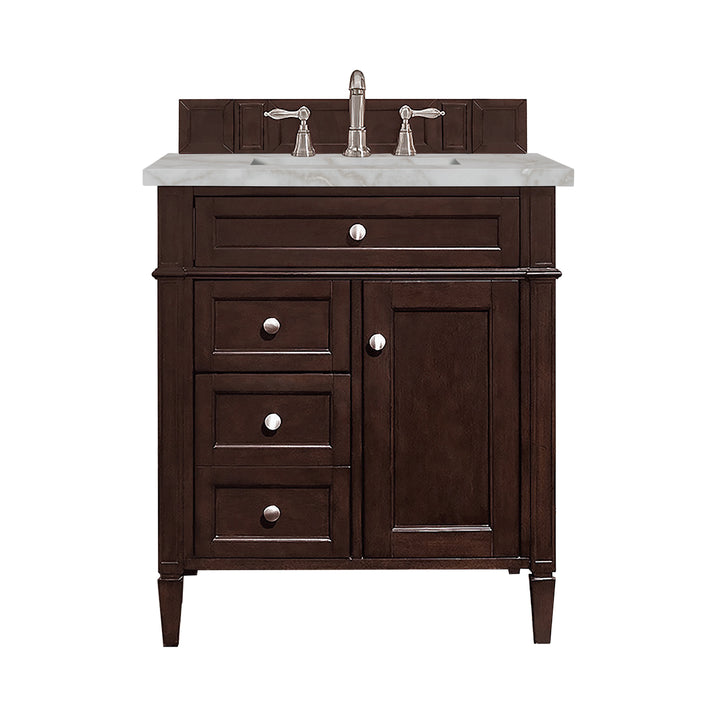 Brittany 30" Single Vanity, Burnished Mahogany, w/ 3 CM Victorian Silver Silestone Top
