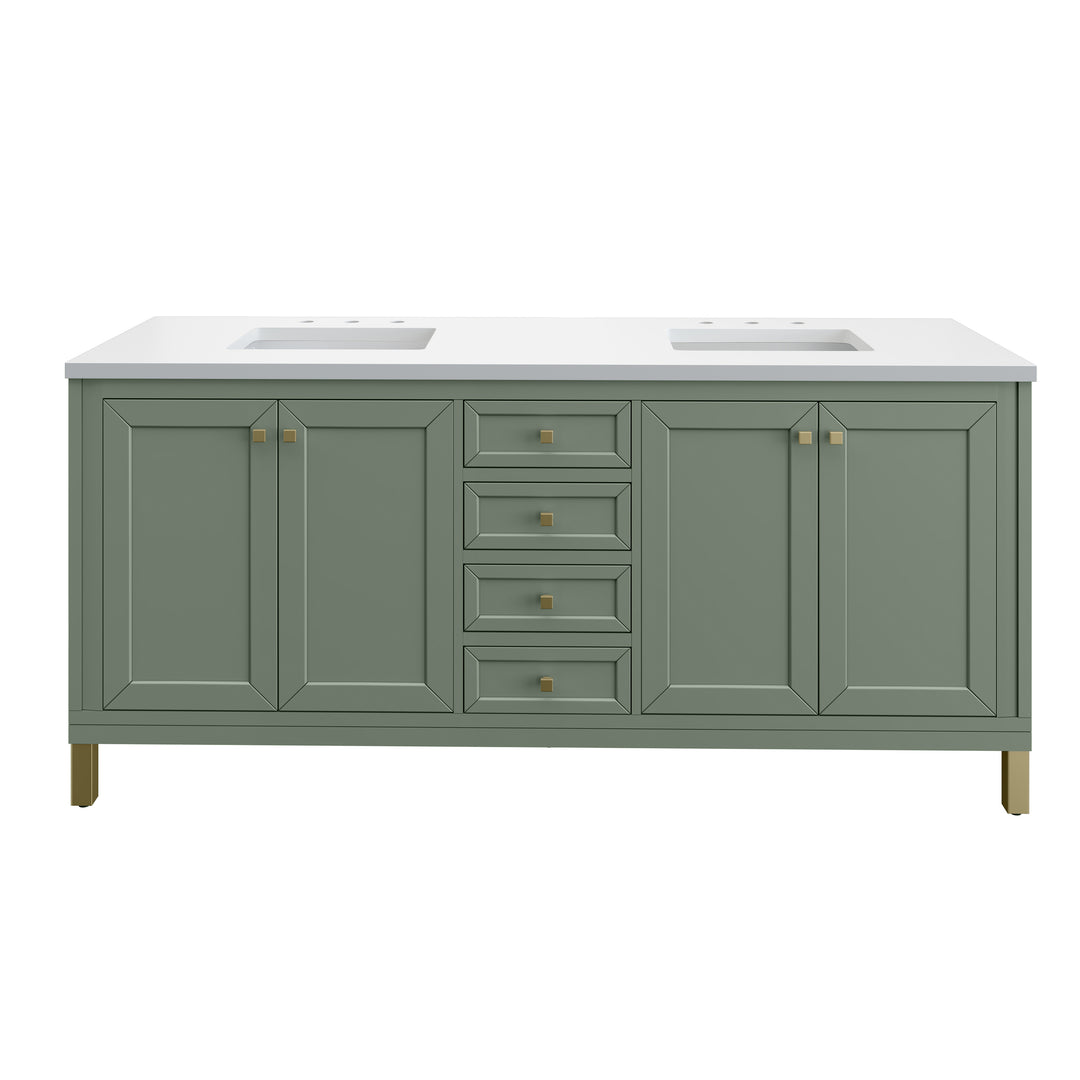 Chicago 72" Double Vanity, Smokey Celadon, w/ 3 CM White Zeus Silestone® Top