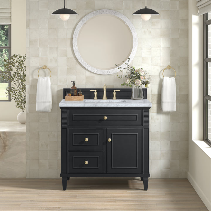 Lorelai 36" Single Vanity, Black Onyx w/ 3 CM Carrara White Marble Top