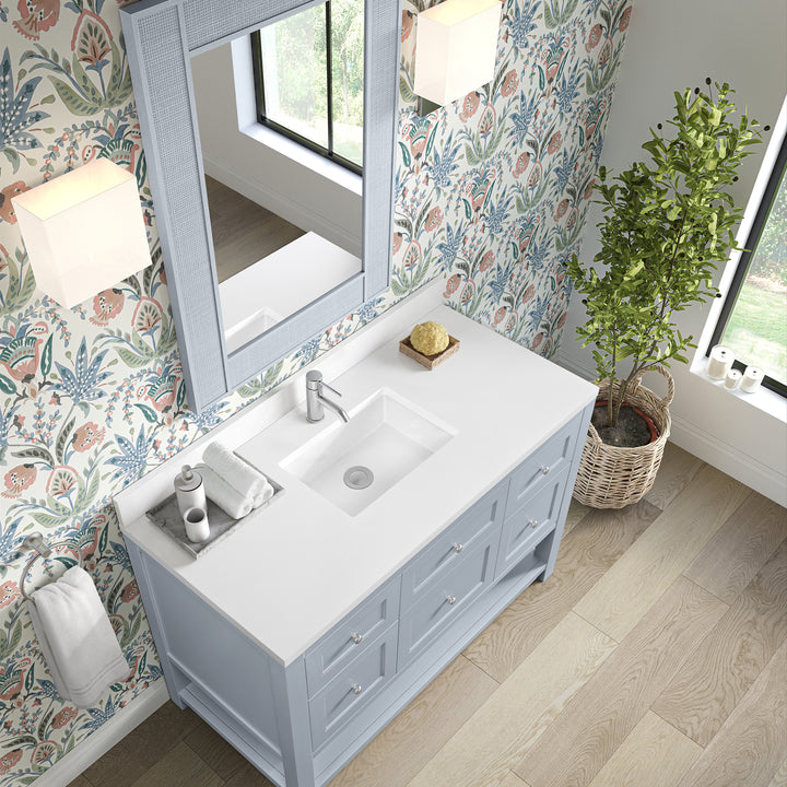 Breckenridge 48" Single Vanity, Serenity Blue, w/ Single Hole 3 CM White Zeus Quartz Top & Backsplash