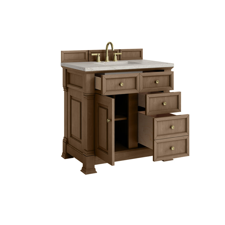 Brookfield 36" Single Vanity, Pecan w/ 3 CM Victorian Silver Silestone®  Top