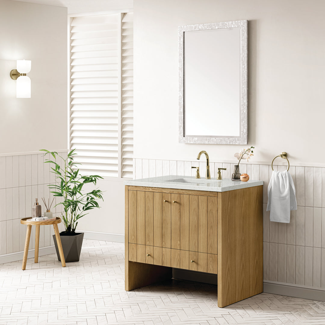 Hudson 36" Single Vanity, Light Natural Oak w/ 3 CM Lime Delight Top