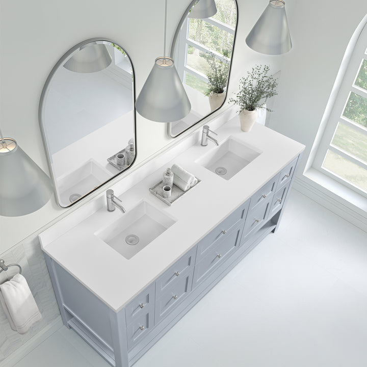 Breckenridge 72" Double Vanity, Serenity Blue, w/ Double Hole 3 CM White Zeus Quartz Top & Backsplash