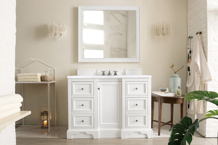 De Soto 48" Single Vanity, Bright White w/ 3 CM Arctic Fall Solid Surface Top