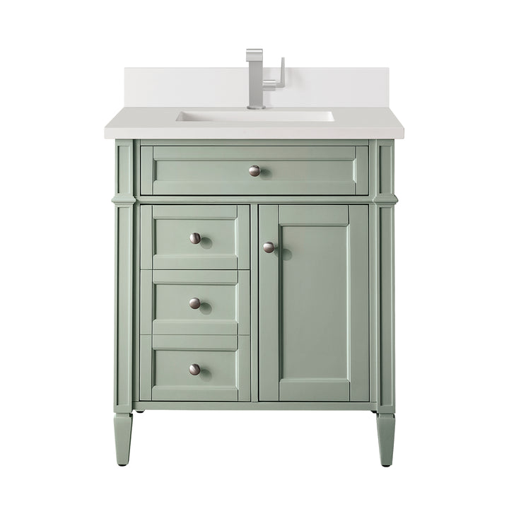 Brittany 30" Single Vanity, Sage Green, w/ Single Hole 3 CM White Zeus Silestone Top & Backsplash