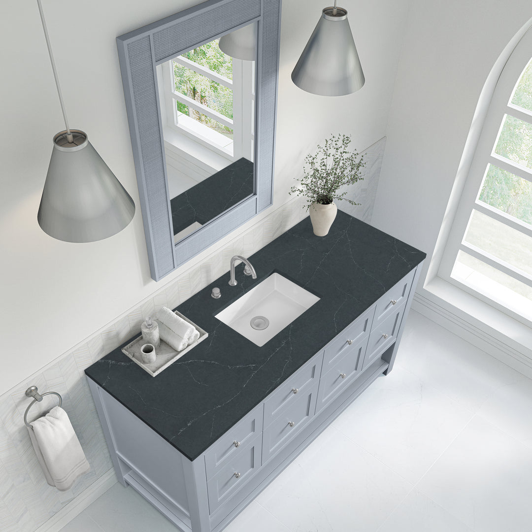 Breckenridge 60" Single Vanity, Serenity Blue, w/ 3 CM Charcoal Soapstone Quartz Top