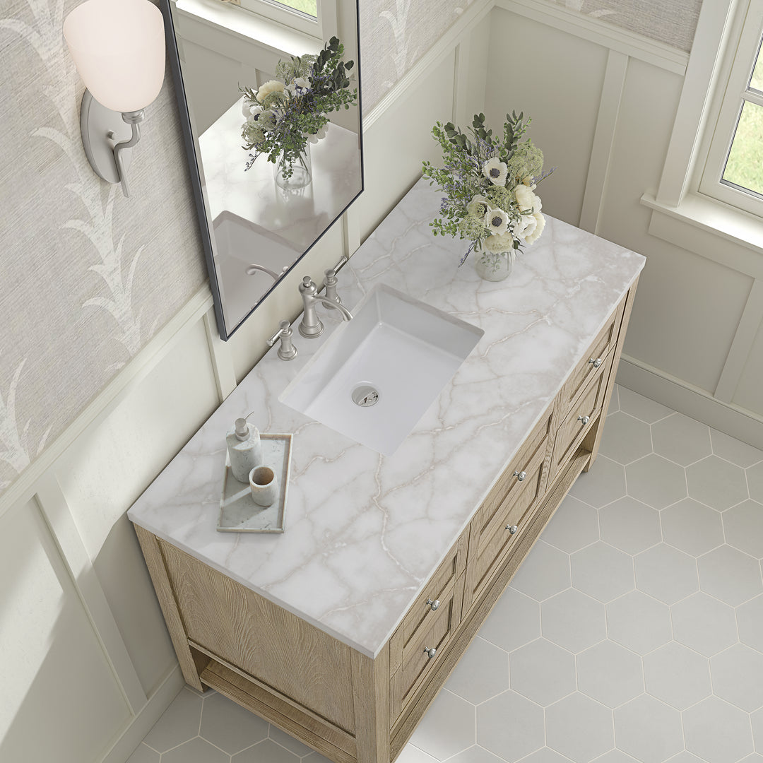 Breckenridge 48" Single Vanity, Whitewashed Oak w/ 3 CM White Zeus Silestone Top