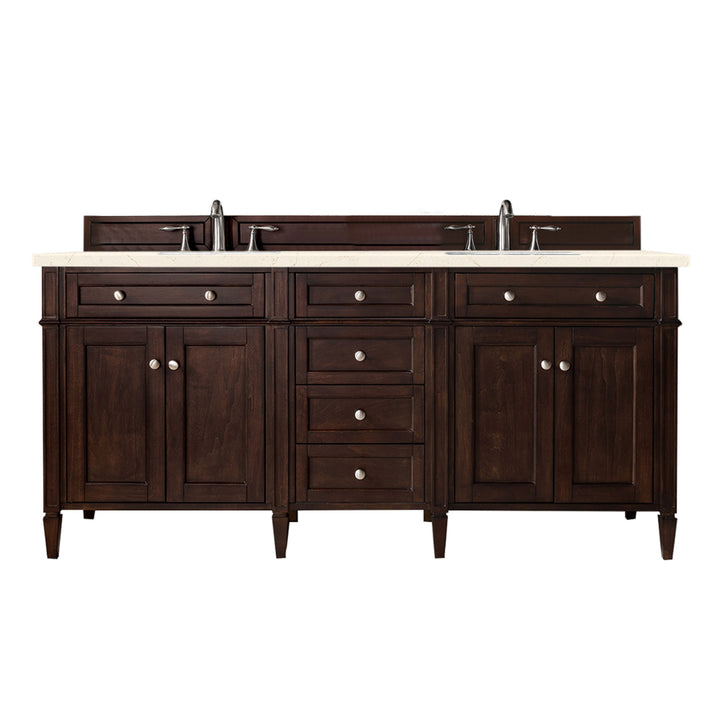 Brittany 72" Double Vanity, Burnished Mahogany w/ 3 CM Eternal Marfil Silestone Top