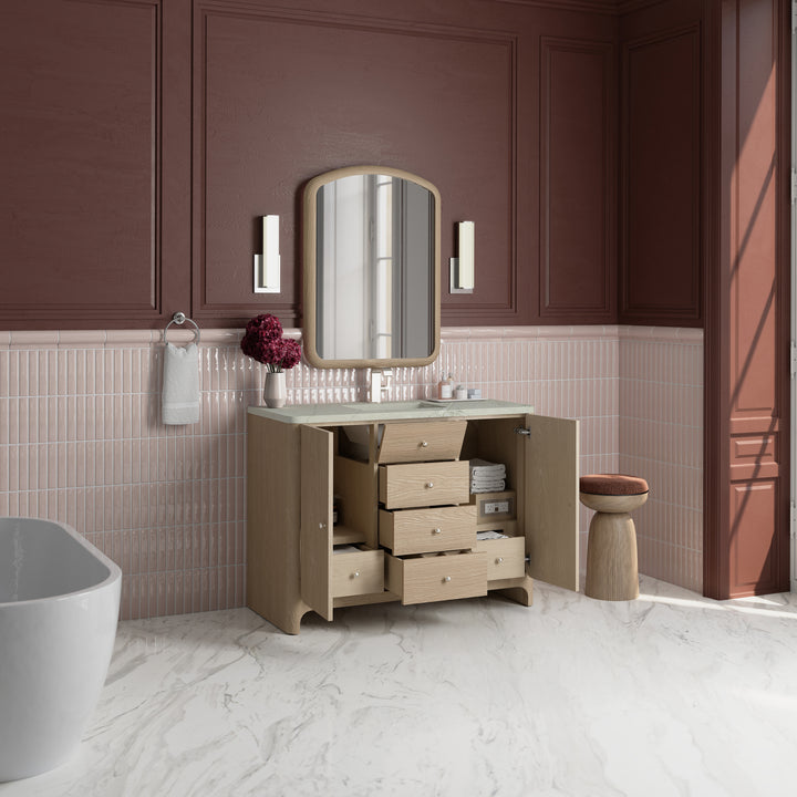 Gracyn 48" Single Vanity, Coastal Driftwood, w/ 3 CM Victorian Silver Quartz Top