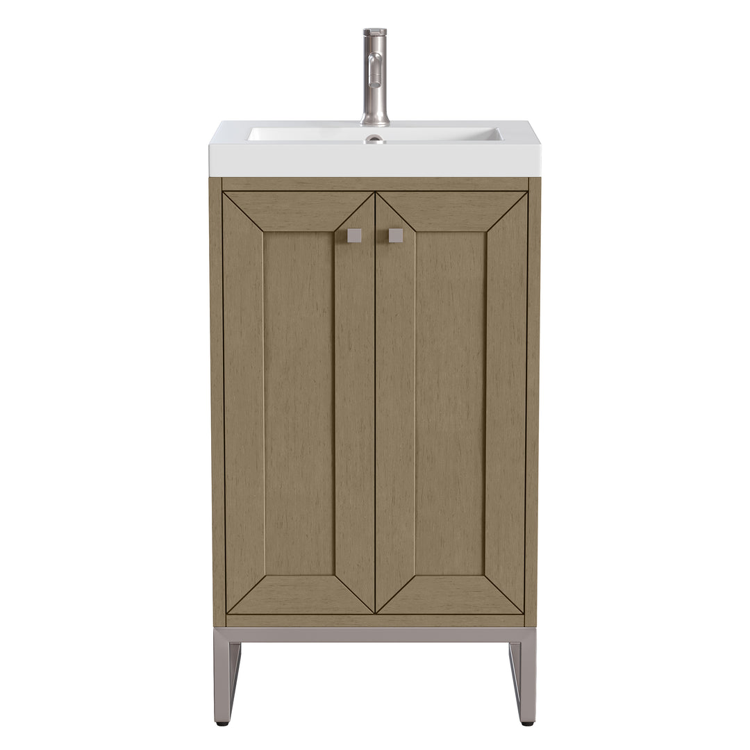 Chianti 20" Single Vanity, Walnut Whisper, Brushed Nickel, w/ White Glossy Composite Stone Top