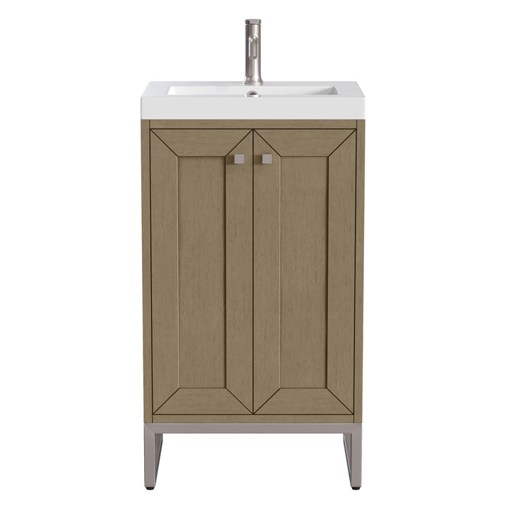 Chianti 20" Single Vanity, Walnut Whisper, Brushed Nickel, w/ White Glossy Composite Stone Top