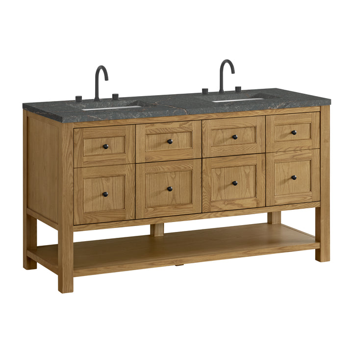 Breckenridge 60" Double Vanity, Light Natural Oak, w/ 3 CM Parisien Bleu Quartz Top