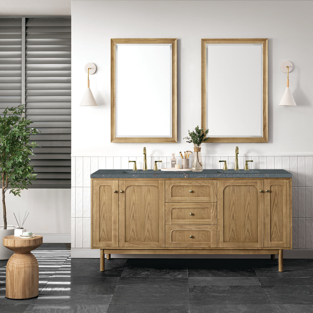Laurent 72" Double Vanity, Light Natural Oak w/ 3 CM Parisien Bleu Top