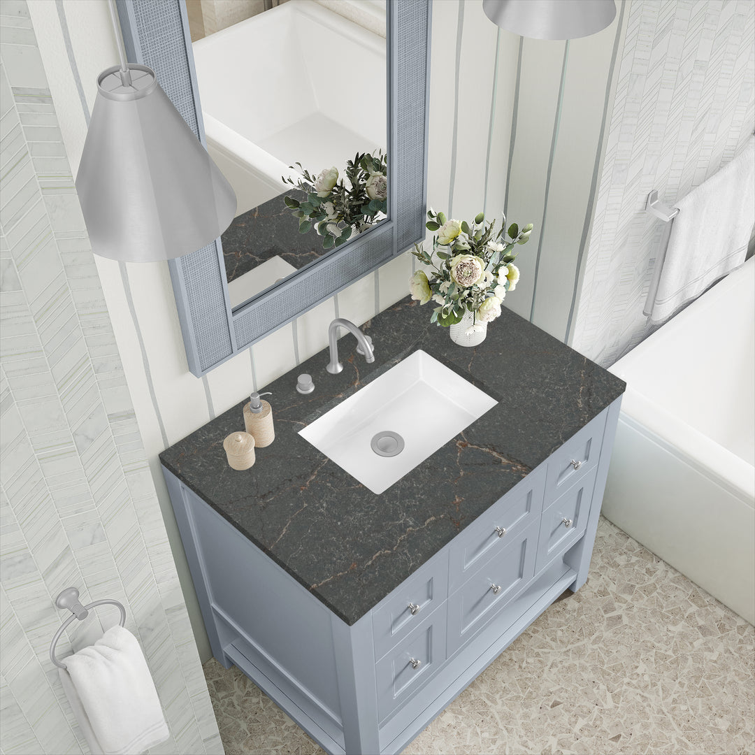 Breckenridge 36" Single Vanity, Serenity Blue, w/ 3 CM Parisien Bleu Quartz Top